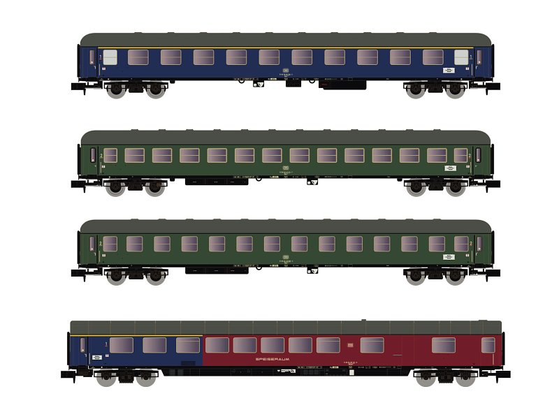 Arnold Personenwagen-Set DB Reisezugwagen 4-teilig gemischt, Epoche IV HN4359