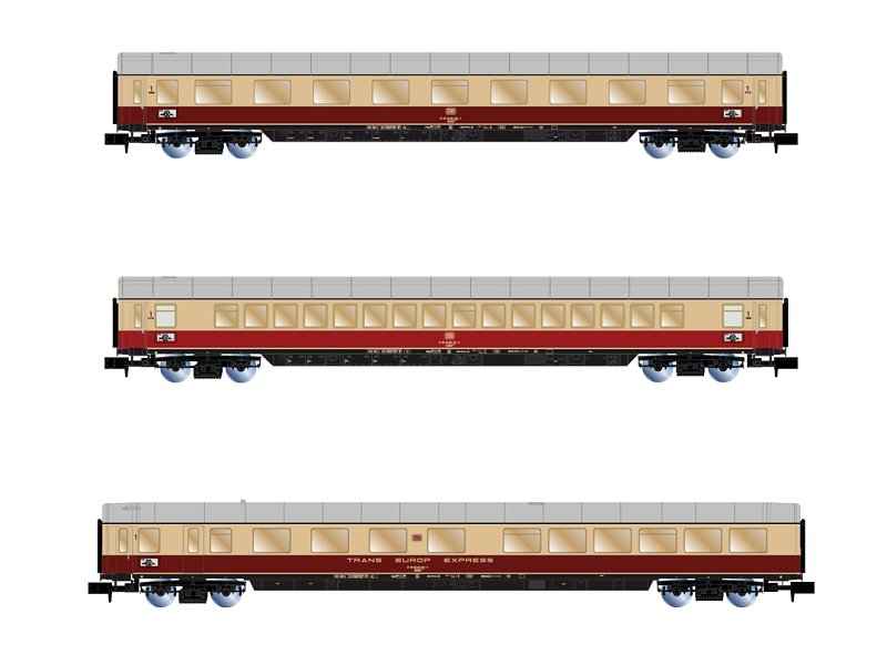 Arnold Personenwagen-Set DB Tee - Bavaria 3-teilig rot / beige , Epoche IV HN4364