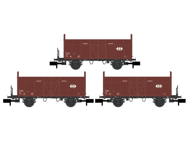 Hobbytrain offene Güterwagen Fbkk SBB mit SBB Kreuz Ep. IV 3-teilig H24302