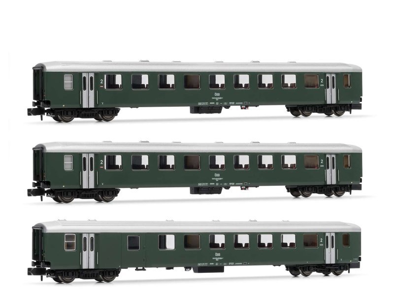 Arnold Reisezugwagen Set ÖBB Schlieren Schlierenwagen 2. Klasse grün 3-teilig HN4376